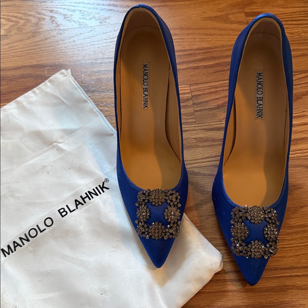 Manolo Blahnik Royal Blue Embellished Pumps